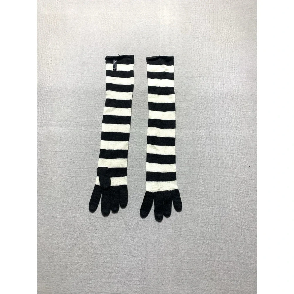 Express Striped Black White Long Gloves Arm Warmer  L Emo Goth Cosplay Harajuku
